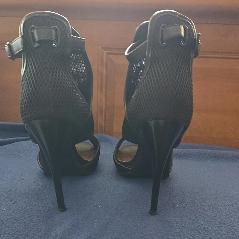 Steve Madden Black Mesh Cutout High Heel Sandals - Picture 5 of 9